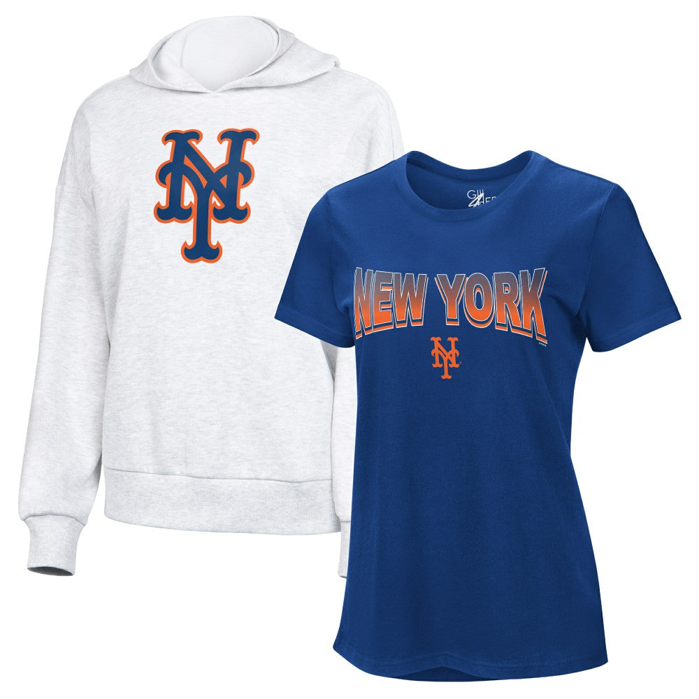 New York Mets G-III 4Her by Carl Banks Women's T-Shirt and Hoodie Combo Pack Royal/Bright Heather Ceramic | New Era