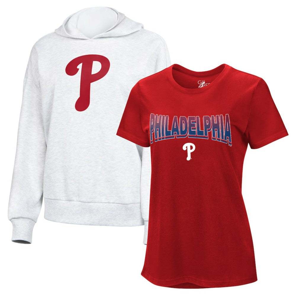 Philadelphia Phillies G-III 4Her by Carl Banks Women's T-Shirt and Hoodie Combo Pack Red/Bright Heather Ceramic