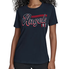 Los Angeles Angels Starter Women's Groovy Script Team Fitted T-Shirt Navy