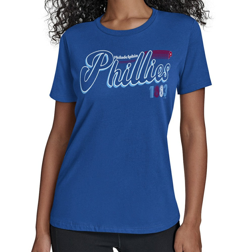 Philadelphia Phillies Starter Women's Groovy Script Team Fitted T-Shirt Royal