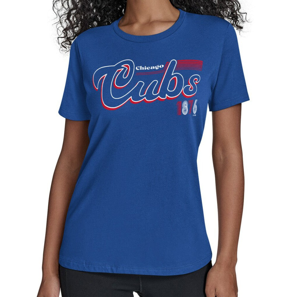 Chicago Cubs Starter Women's Groovy Script Team Fitted T-Shirt Royal
