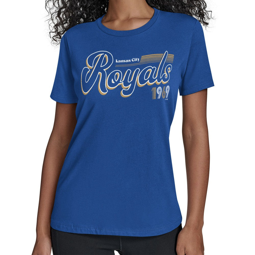 Kansas City Royals Starter Women's Groovy Script Team Fitted T-Shirt Royal