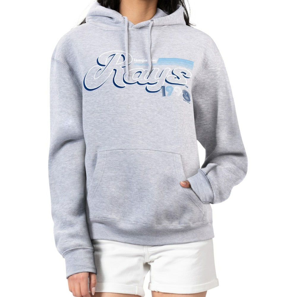 Tampa Bay Rays Starter Women's Groovy Script Team Fleece Pullover Hoodie Gray