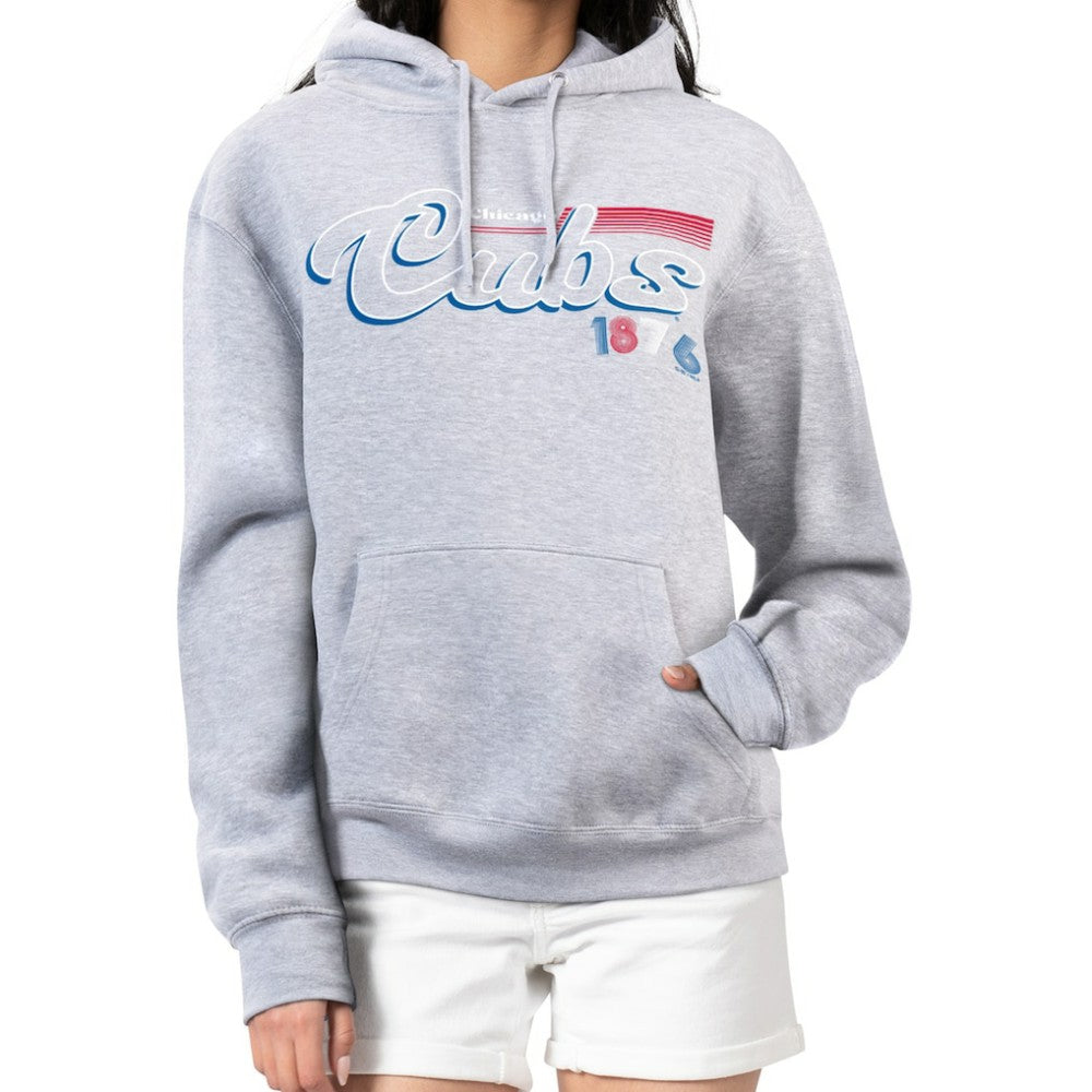 Chicago Cubs Starter Women's Groovy Script Team Fleece Pullover Hoodie Gray