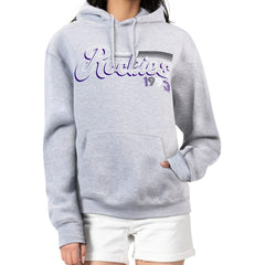 Colorado Rockies Starter Women's Groovy Script Team Fleece Pullover Hoodie Gray