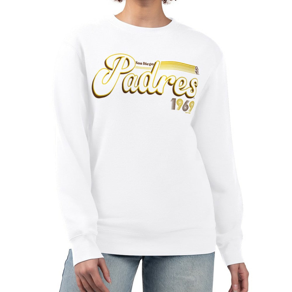 San Diego Padres Starter Women's Groovy Script Team Fleece Pullover Sweatshirt White