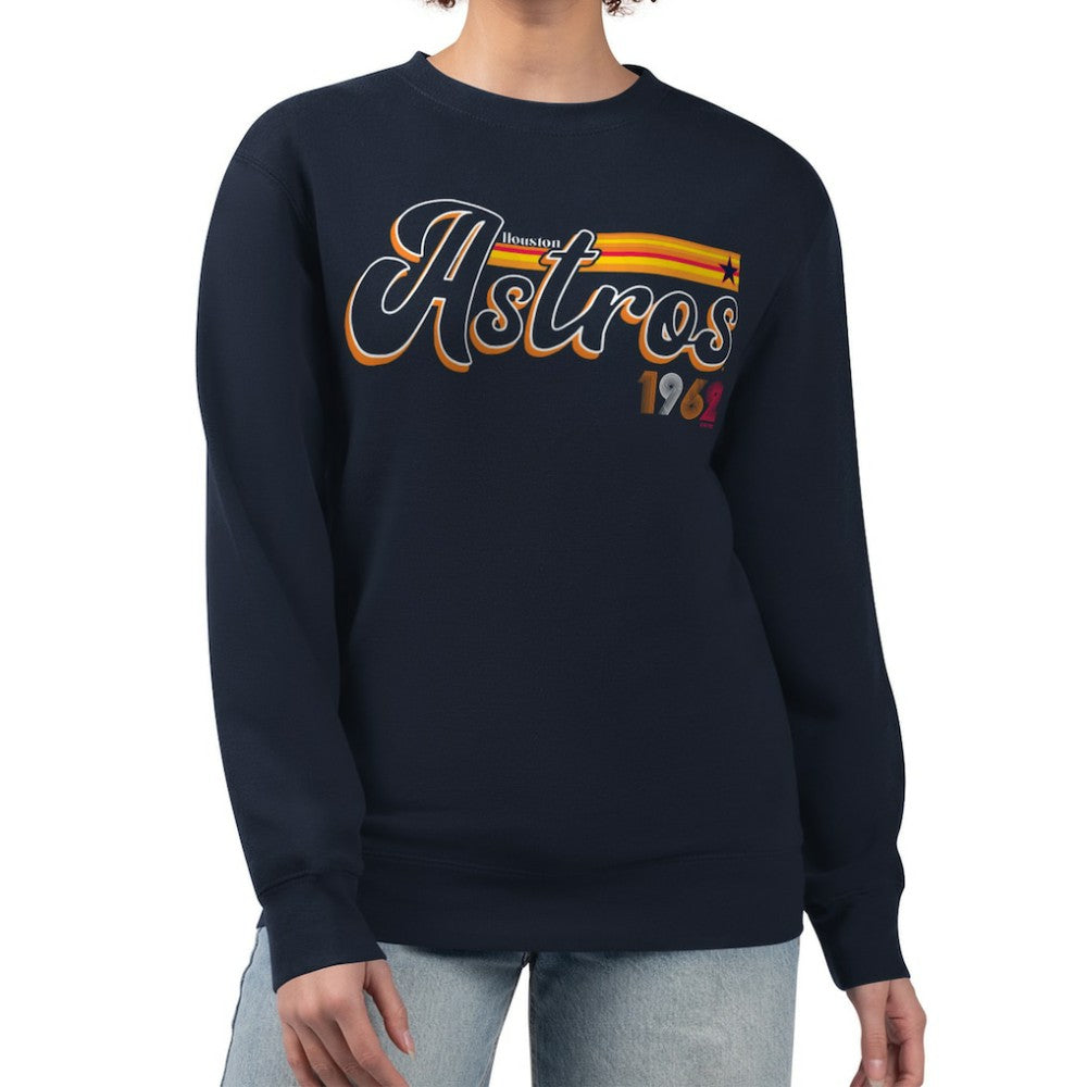 Houston Astros Starter Women's Groovy Script Team Fleece Pullover Sweatshirt Navy