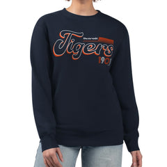Detroit Tigers Starter Women's Groovy Script Team Fleece Pullover Sweatshirt Navy