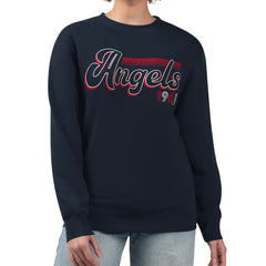 Los Angeles Angels Starter Women's Groovy Script Team Fleece Pullover Sweatshirt Navy