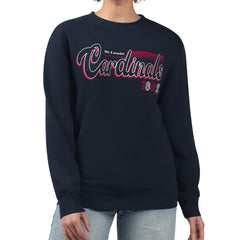 St. Louis Cardinals Starter Women's Groovy Script Team Fleece Pullover Sweatshirt Navy