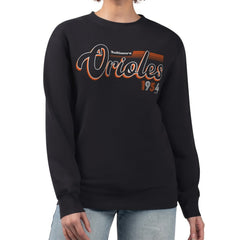 Baltimore Orioles Starter Women's Groovy Script Team Fleece Pullover Sweatshirt Black