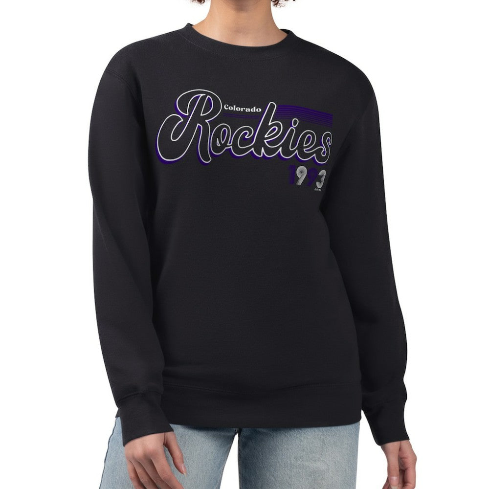 Colorado Rockies Starter Women's Groovy Script Team Fleece Pullover Sweatshirt Black