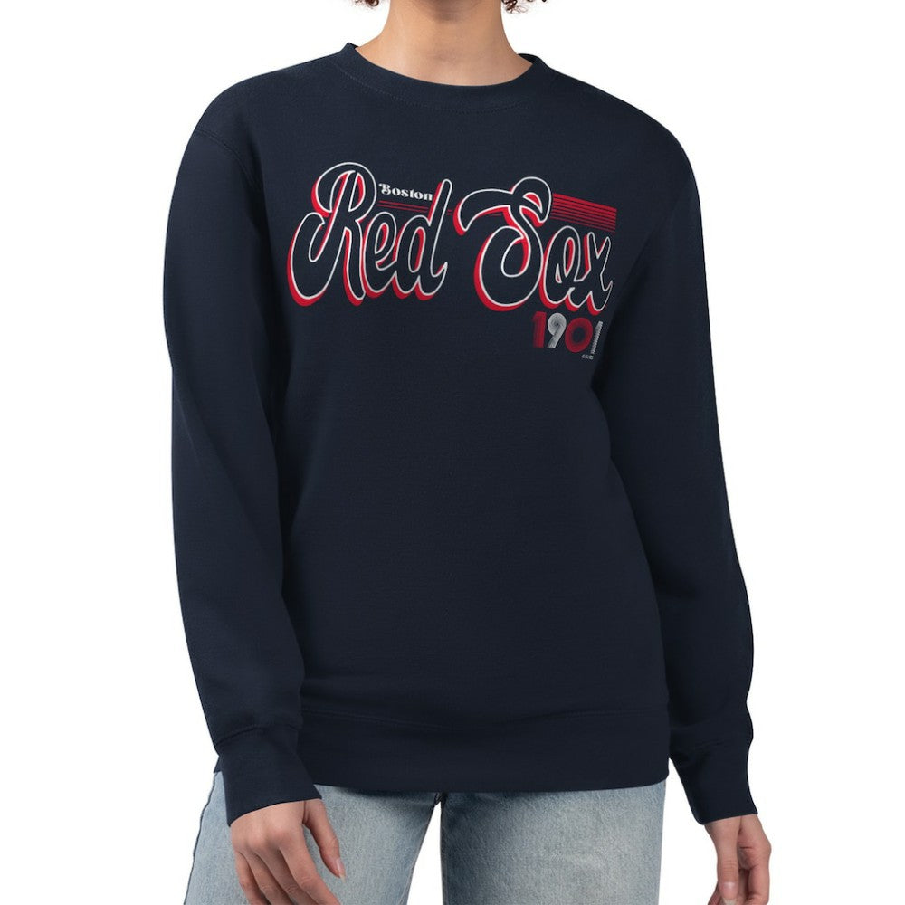 Boston Red Sox Starter Women's Groovy Script Team Fleece Pullover Sweatshirt Navy