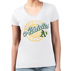 Athletics G-III 4Her by Carl Banks Women's Super-Slim Fit Lightweight Pinstripe Circle V-Neck T-Shirt White