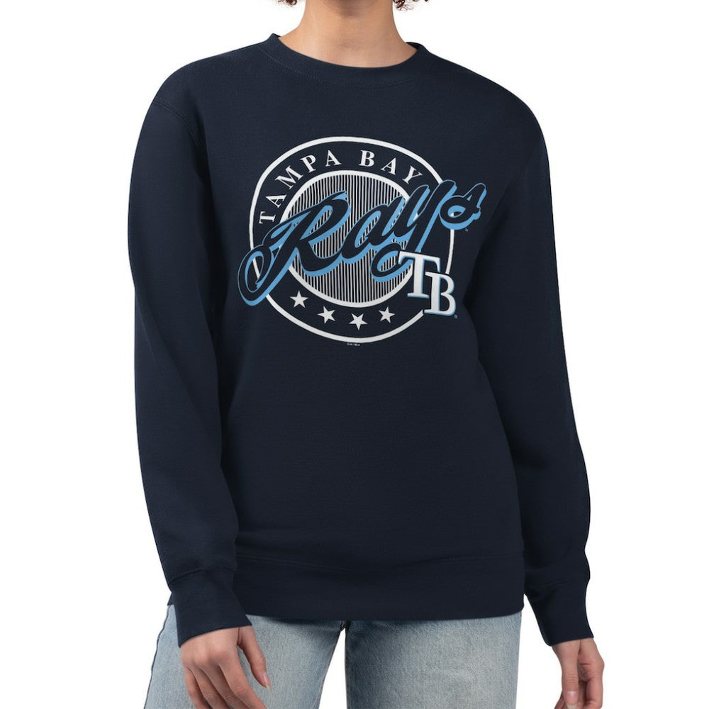 Tampa Bay Rays G-III 4Her by Carl Banks Women's Pinstripe Circle Team Fleece Pullover Sweatshirt Navy