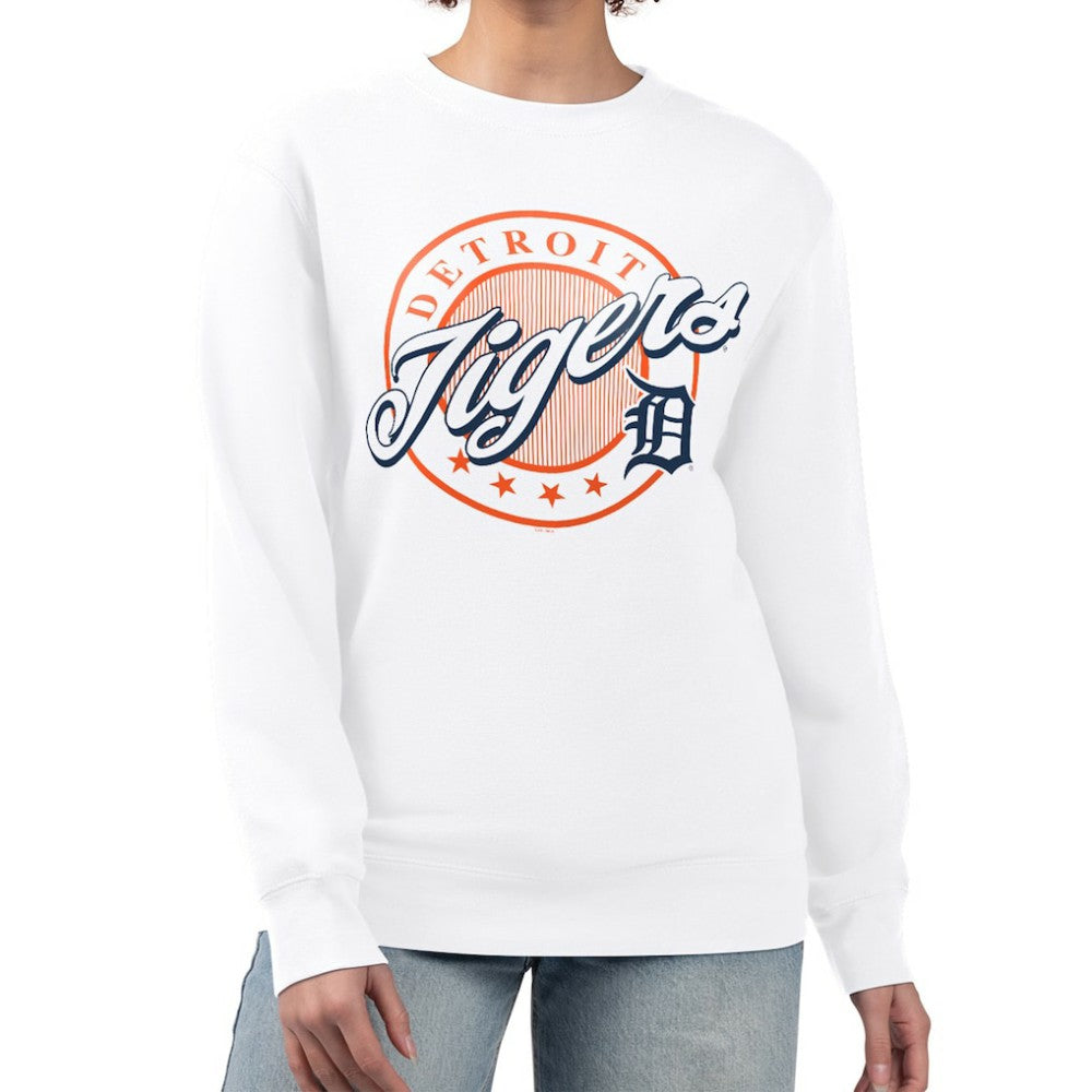 Detroit Tigers G-III 4Her by Carl Banks Women's Pinstripe Circle Team Fleece Pullover Sweatshirt White