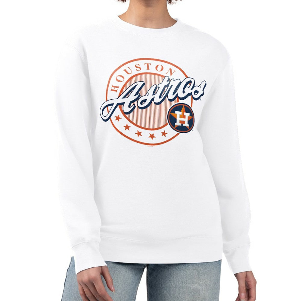 Houston Astros G-III 4Her by Carl Banks Women's Pinstripe Circle Team Fleece Pullover Sweatshirt White