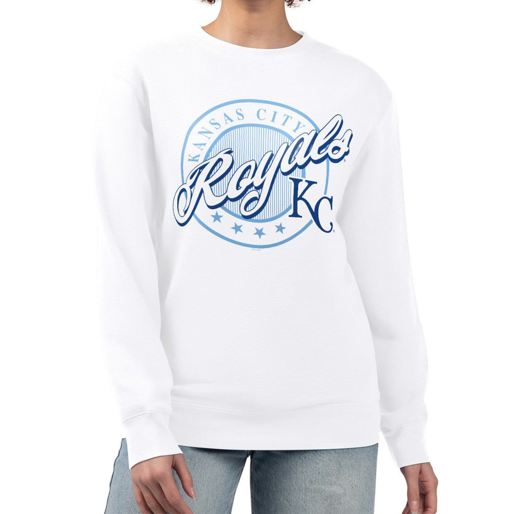 Kansas City Royals G-III 4Her by Carl Banks Women's Pinstripe Circle Team Fleece Pullover Sweatshirt White