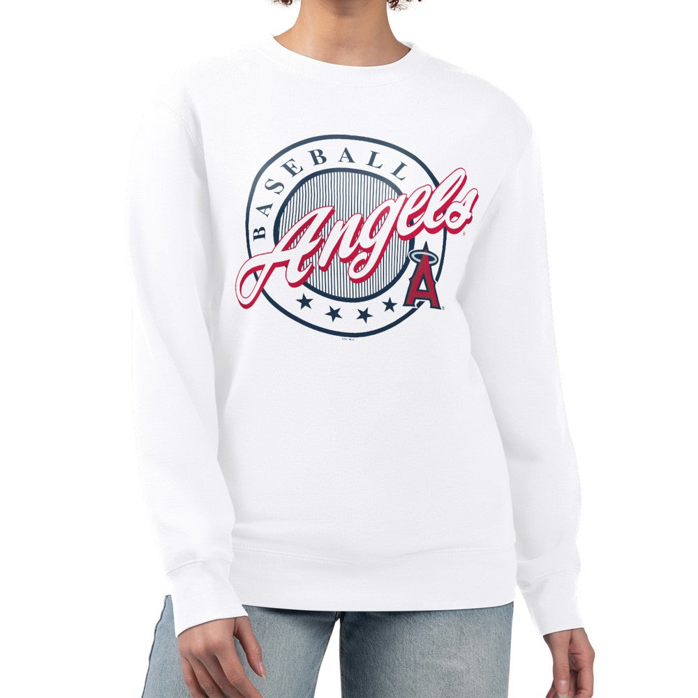 Los Angeles Angels G-III 4Her by Carl Banks Women's Pinstripe Circle Team Fleece Pullover Sweatshirt White