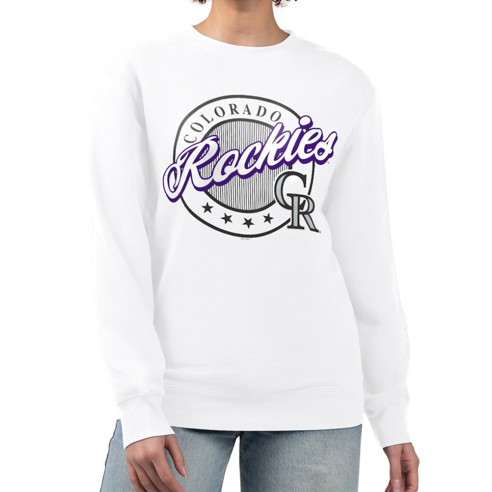 Colorado Rockies G-III 4Her by Carl Banks Women's Pinstripe Circle Team Fleece Pullover Sweatshirt White