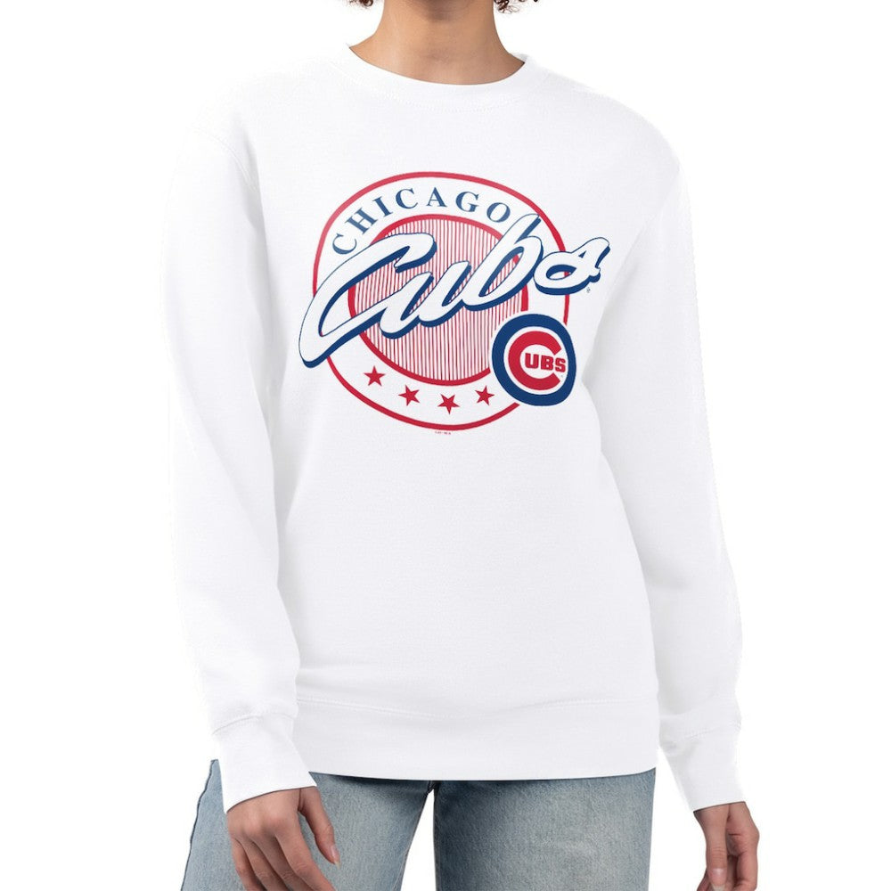 Chicago Cubs G-III 4Her by Carl Banks Women's Pinstripe Circle Team Fleece Pullover Sweatshirt White