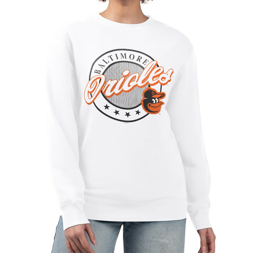 Baltimore Orioles G-III 4Her by Carl Banks Women's Pinstripe Circle Team Fleece Pullover Sweatshirt White