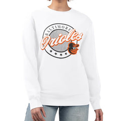 Baltimore Orioles G-III 4Her by Carl Banks Women's Pinstripe Circle Team Fleece Pullover Sweatshirt White