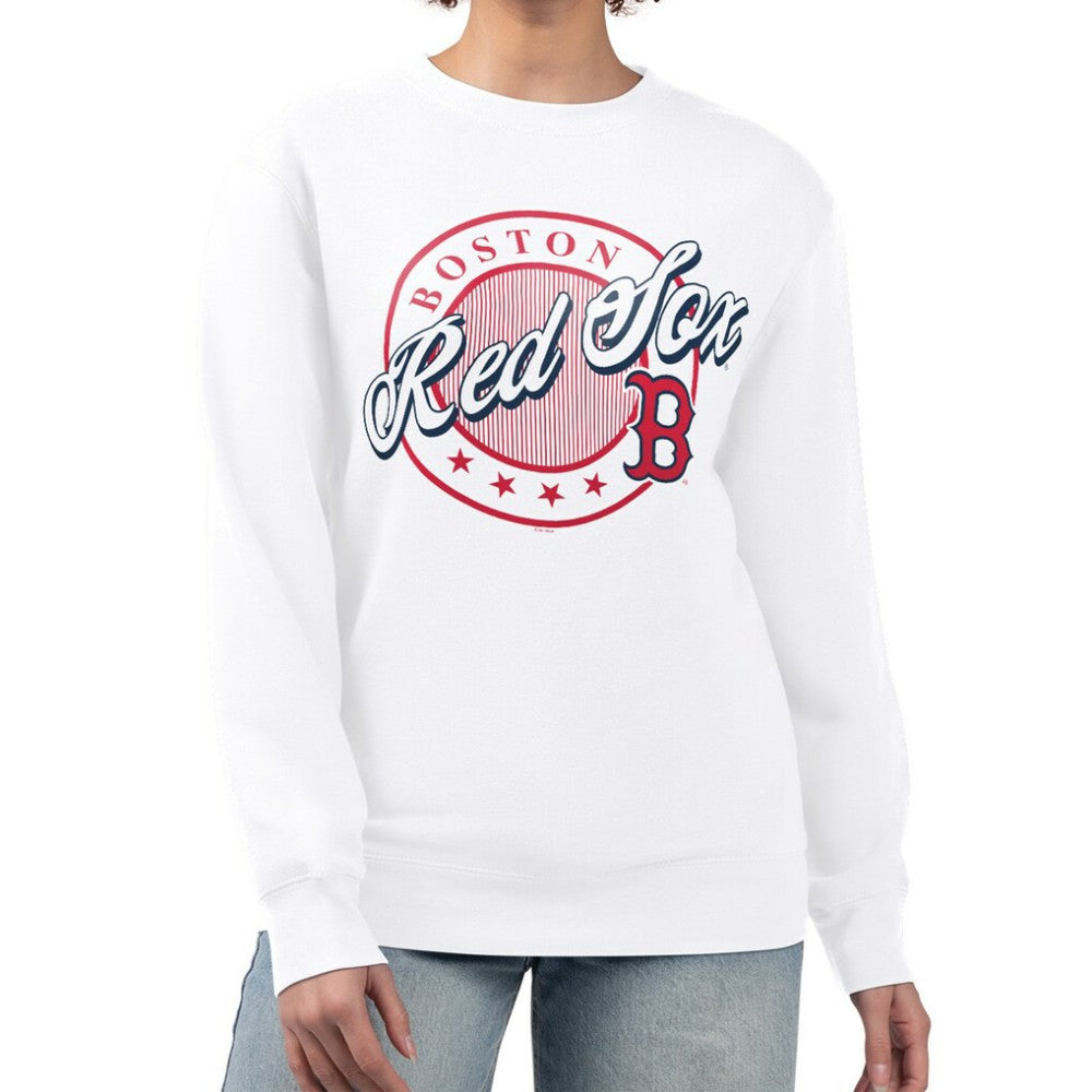 Boston Red Sox G-III 4Her by Carl Banks Women's Pinstripe Circle Team Fleece Pullover Sweatshirt White