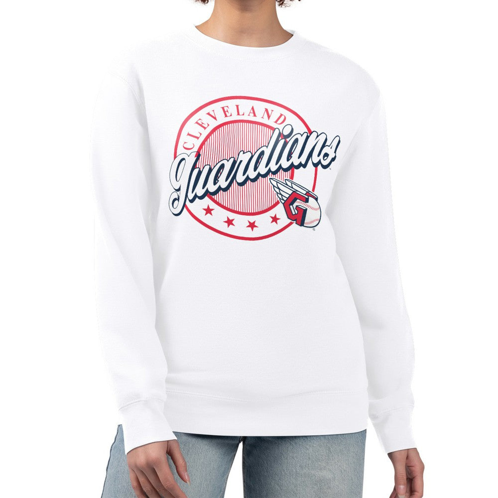Cleveland Guardians G-III 4Her by Carl Banks Women's Pinstripe Circle Team Fleece Pullover Sweatshirt White