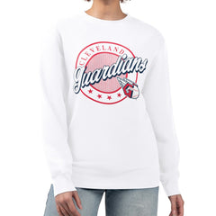Cleveland Guardians G-III 4Her by Carl Banks Women's Pinstripe Circle Team Fleece Pullover Sweatshirt White
