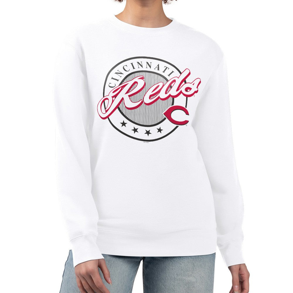 Cincinnati Reds G-III 4Her by Carl Banks Women's Pinstripe Circle Team Fleece Pullover Sweatshirt White