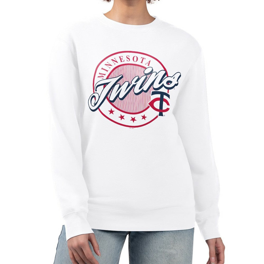 Minnesota Twins G-III 4Her by Carl Banks Women's Pinstripe Circle Team Fleece Pullover Sweatshirt White