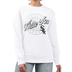 Chicago White Sox G-III 4Her by Carl Banks Women's Pinstripe Circle Team Fleece Pullover Sweatshirt White