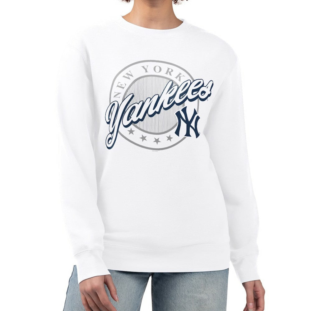 New York Yankees G-III 4Her by Carl Banks Women's Pinstripe Circle Team Fleece Pullover Sweatshirt White