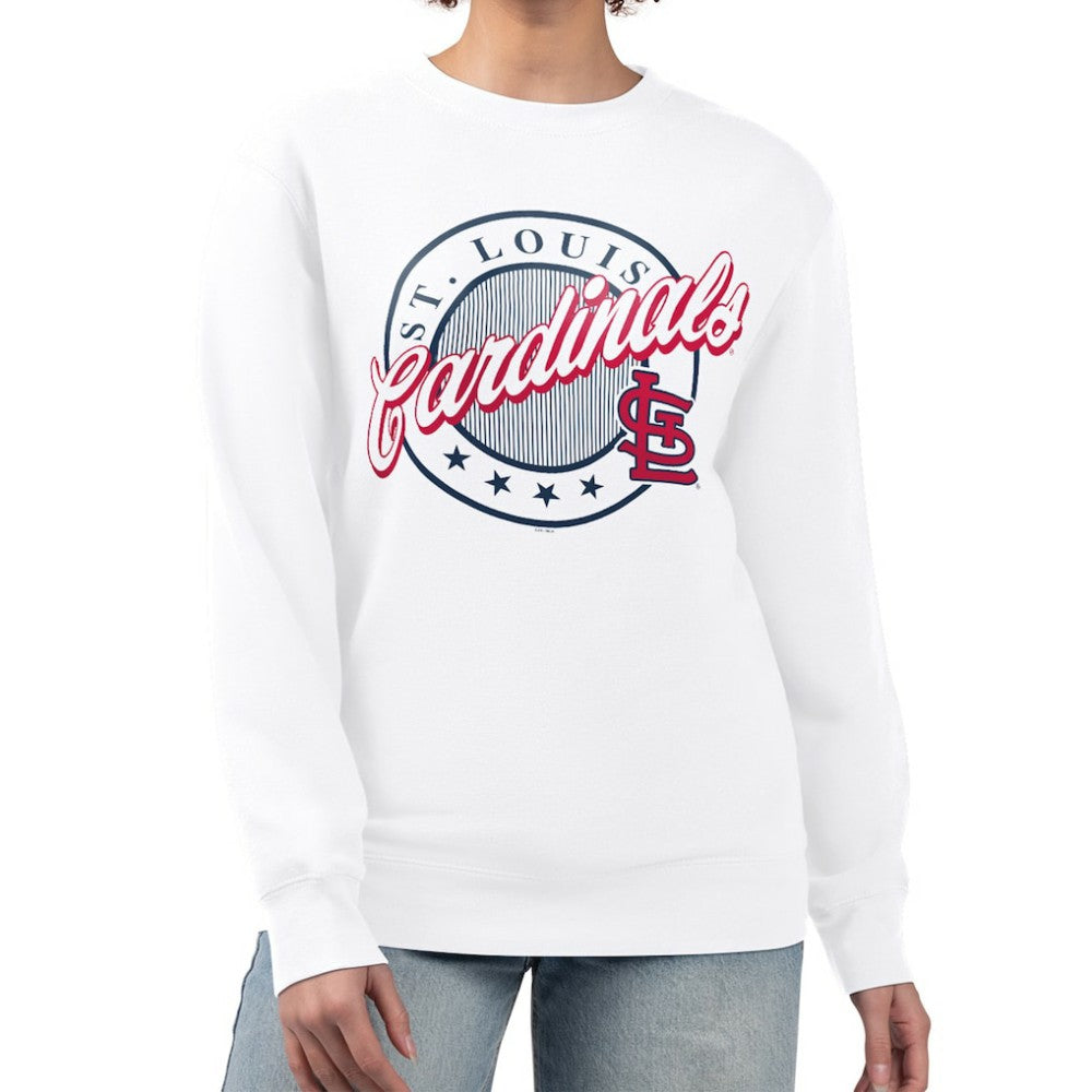 St. Louis Cardinals G-III 4Her by Carl Banks Women's Pinstripe Circle Team Fleece Pullover Sweatshirt White