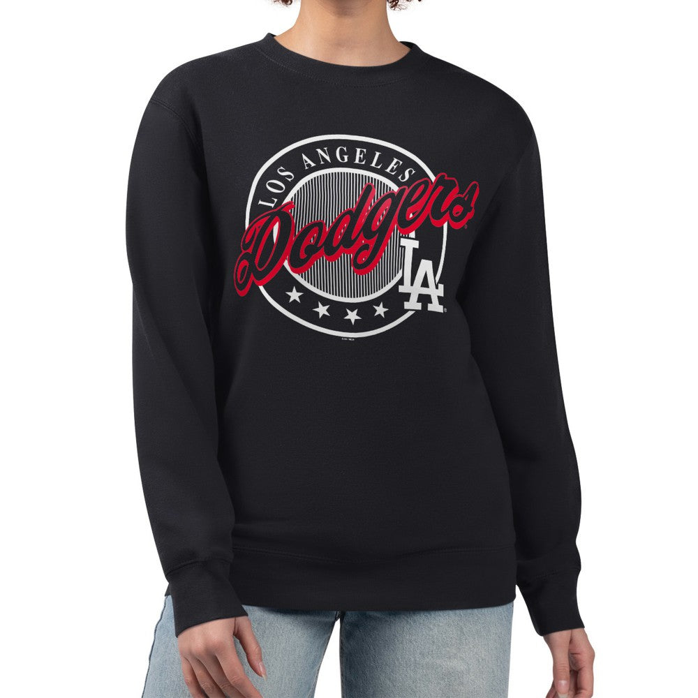 Los Angeles Dodgers G-III 4Her by Carl Banks Women's Pinstripe Circle Team Fleece Pullover Sweatshirt Black