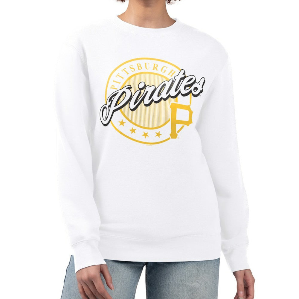 Pittsburgh Pirates G-III 4Her by Carl Banks Women's Pinstripe Circle Team Fleece Pullover Sweatshirt White