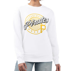 Pittsburgh Pirates G-III 4Her by Carl Banks Women's Pinstripe Circle Team Fleece Pullover Sweatshirt White