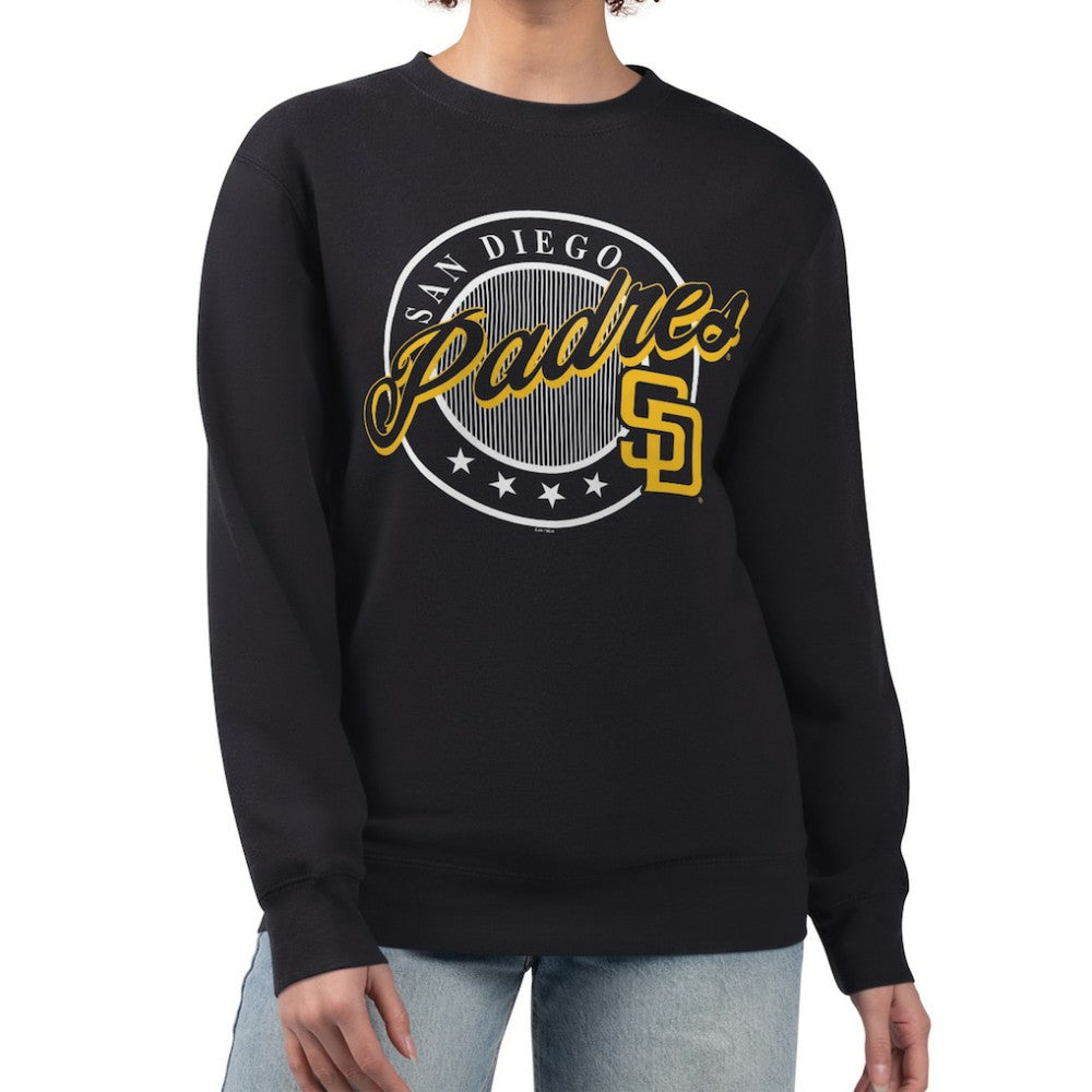 San Diego Padres G-III 4Her by Carl Banks Women's Pinstripe Circle Team Fleece Pullover Sweatshirt Black
