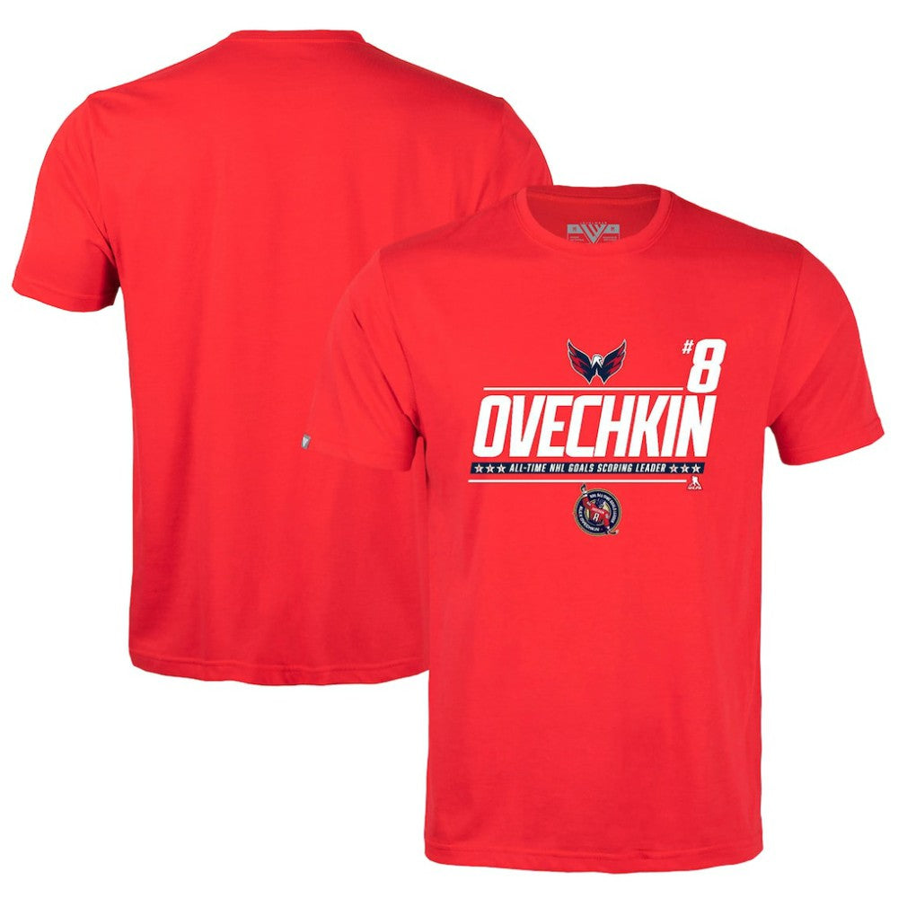 Alexander Ovechkin Washington Capitals Levelwear NHL All-Time Leading Goal Scorer Milestone Name & Number Richmond T-Shirt Red