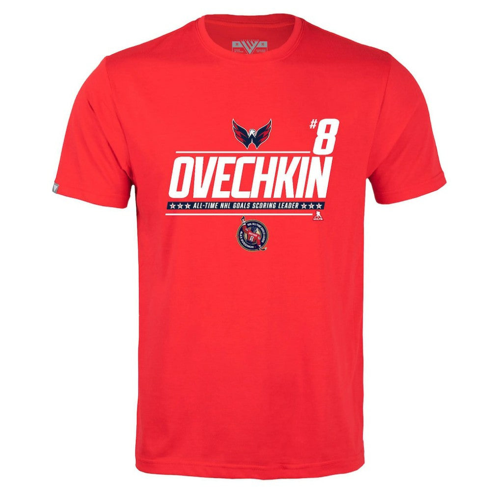 Alexander Ovechkin Washington Capitals Levelwear NHL All-Time Leading Goal Scorer Milestone Name & Number Richmond T-Shirt Red