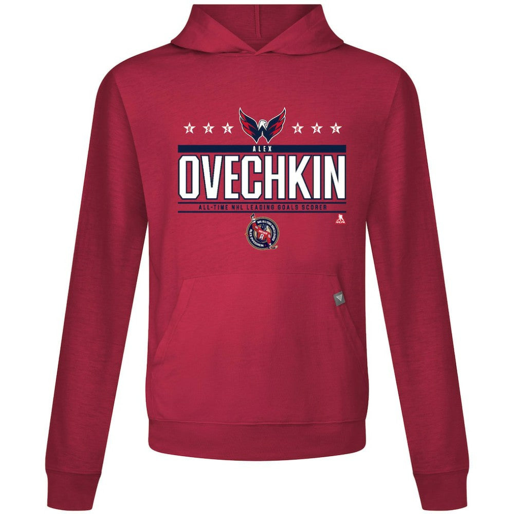 Alexander Ovechkin Washington Capitals Levelwear NHL All-Time Leading Goal Scorer Milestone Stars Name & Number Relay Pullover Hoodie Red