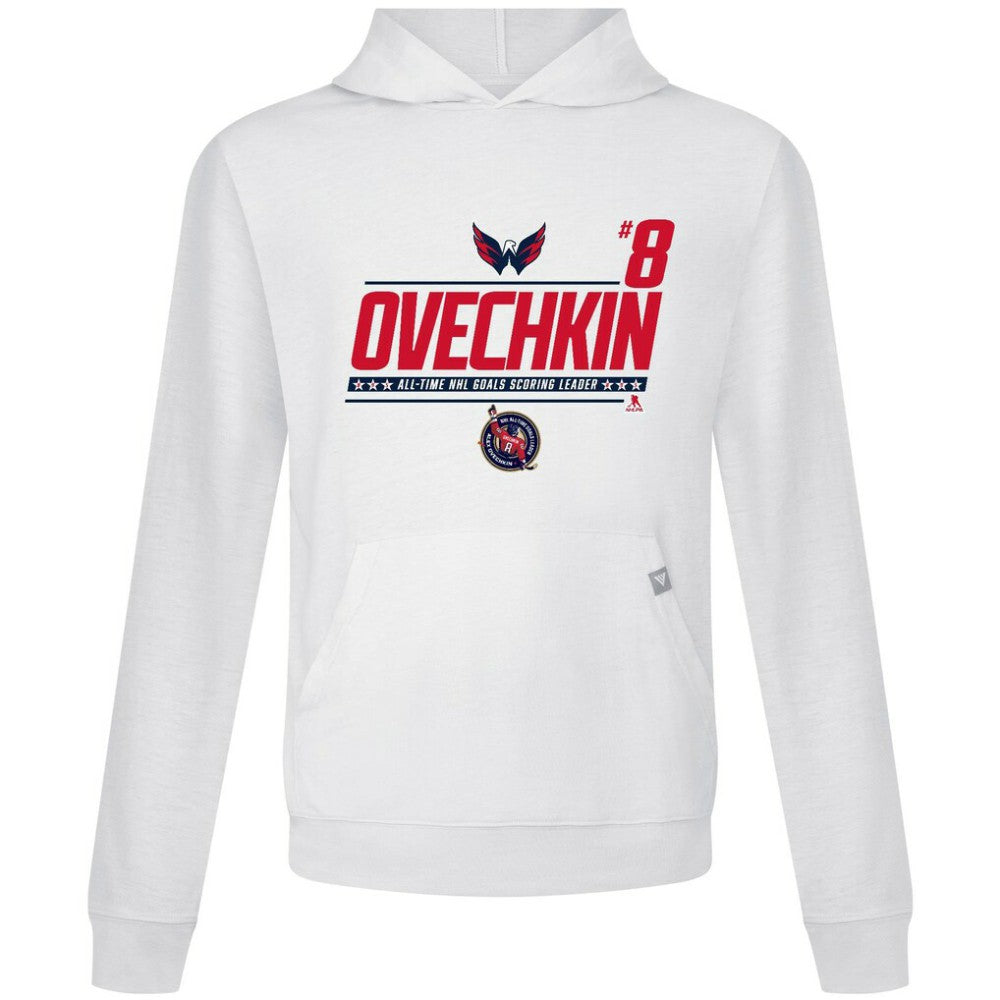 Alexander Ovechkin Washington Capitals Levelwear NHL All-Time Leading Goal Scorer Milestone Name & Number Relay Pullover Hoodie White
