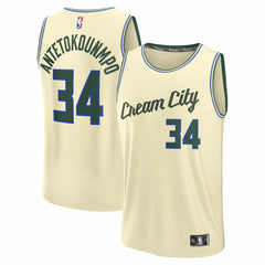 Giannis Antetokounmpo Milwaukee Bucks Youth 2025/26 City Edition Fast Break Jersey - Cream
