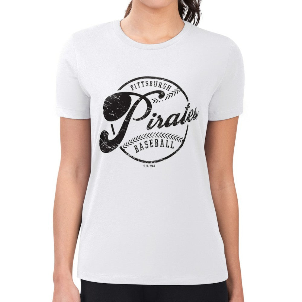 Pittsburgh Pirates G-III 4Her by Carl Banks Women's Super-Slim Fit Lightweight Distressed Baseball Team T-Shirt White