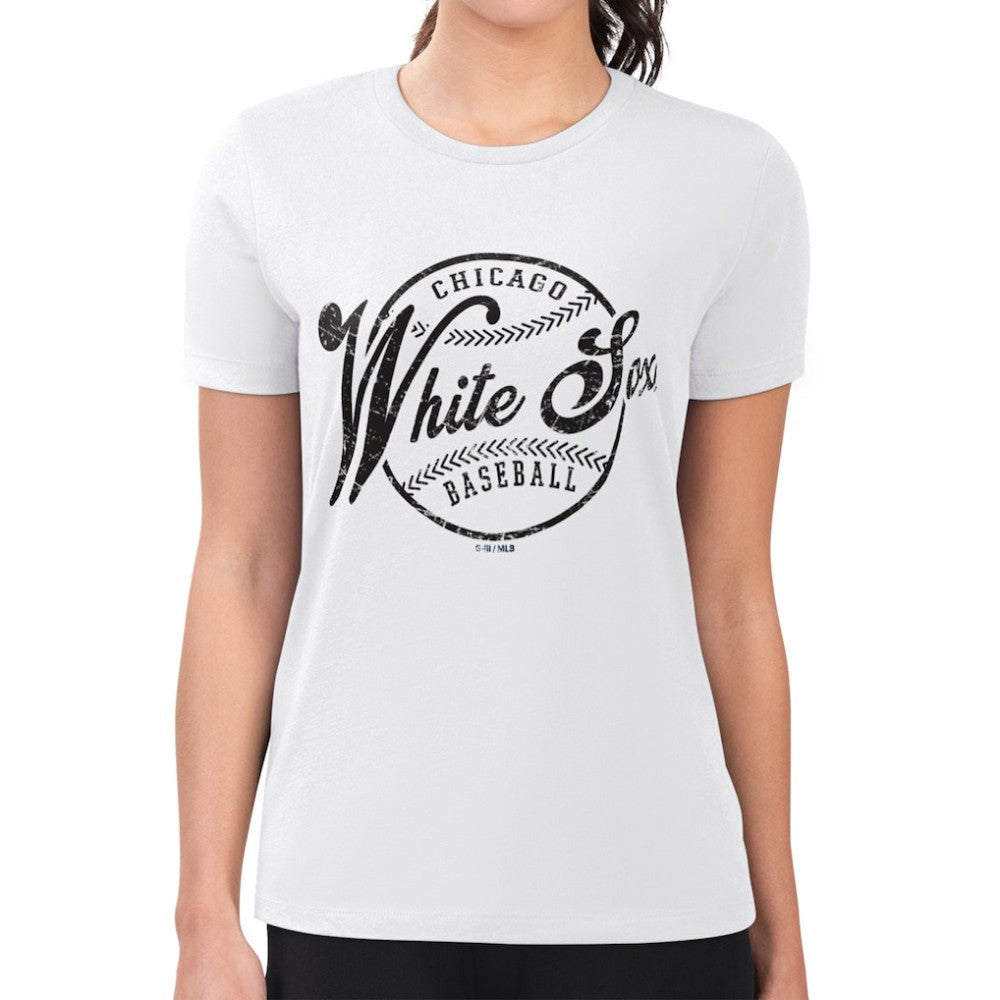 Chicago White Sox G-III 4Her by Carl Banks Women's Super-Slim Fit Lightweight Distressed Baseball Team T-Shirt White