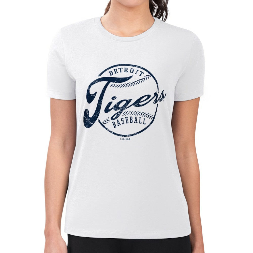 Detroit Tigers G-III 4Her by Carl Banks Women's Super-Slim Fit Lightweight Distressed Baseball Team T-Shirt White