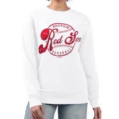 Boston Red Sox G-III 4Her by Carl Banks Women's Distressed Baseball Team Fleece Pullover Sweatshirt White