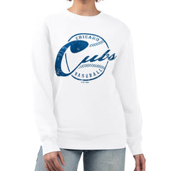 Chicago Cubs G-III 4Her by Carl Banks Women's Distressed Baseball Team Fleece Pullover Sweatshirt White