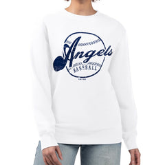 Los Angeles Angels G-III 4Her by Carl Banks Women's Distressed Baseball Team Fleece Pullover Sweatshirt White